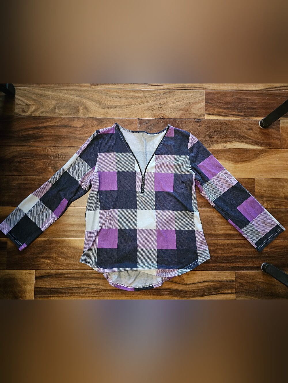 Purple & Black Buffalo Plaid Zip-Neck Top